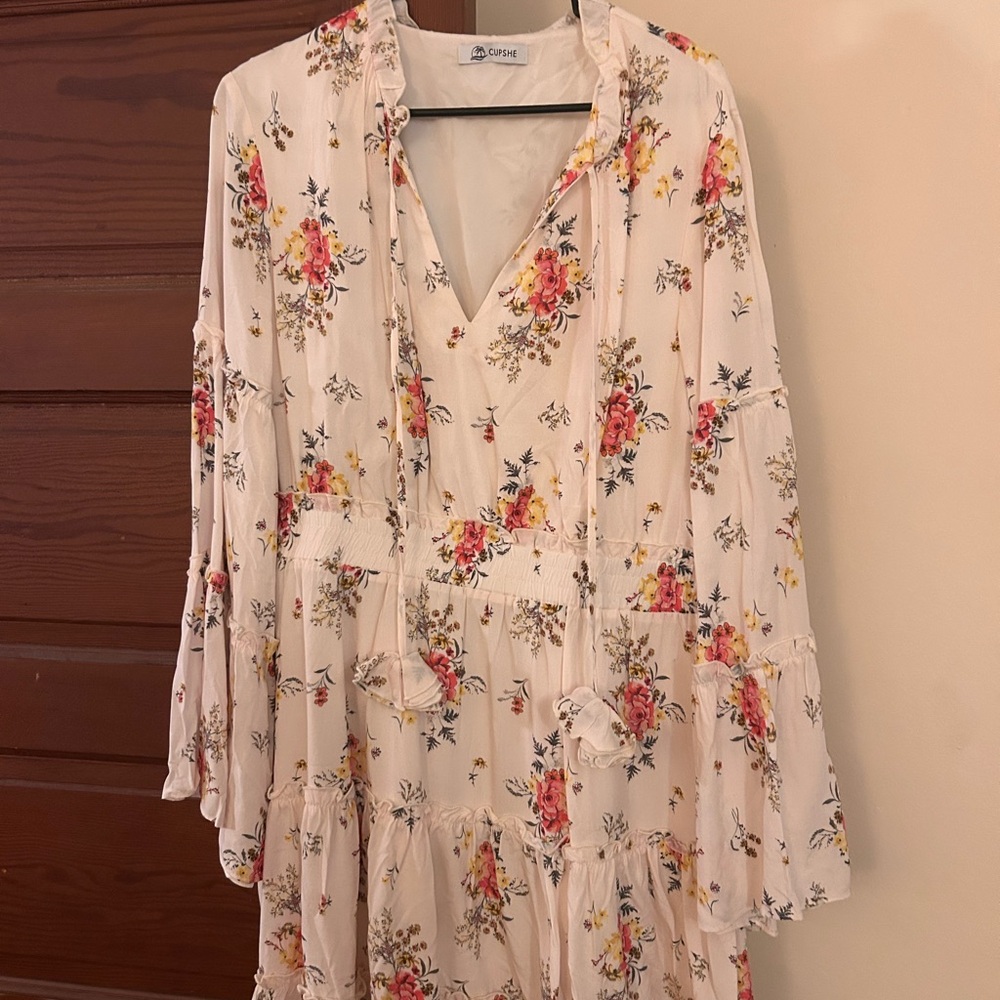 Cupshe Floral Mini Dress - Cream with Pink and Yellow